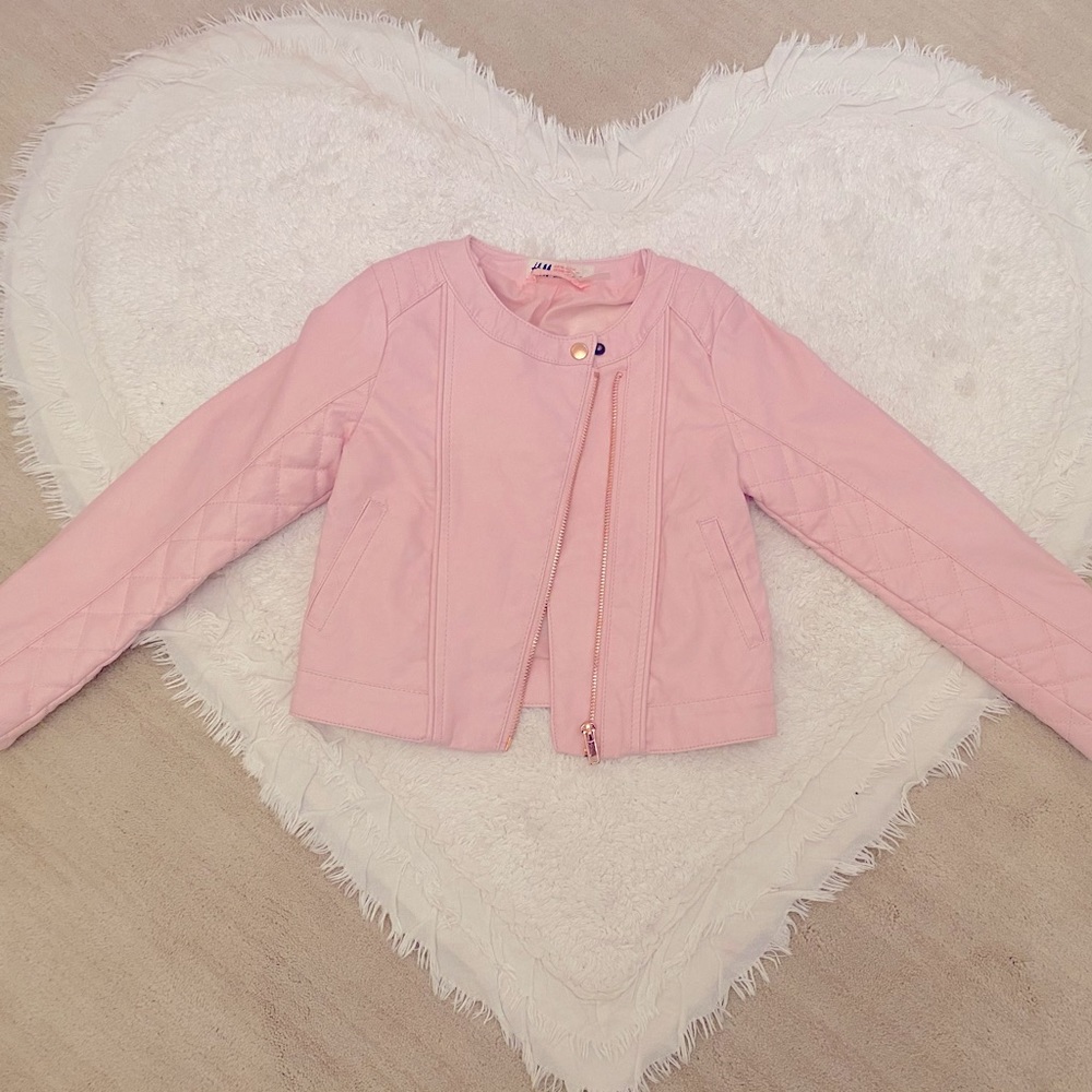 H&M Girls Pink Jacket, Rose Gold Zipper 5-6 Years